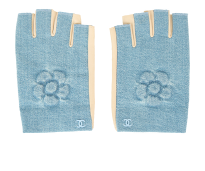 Chanel Denim Camellia Mittens, front view